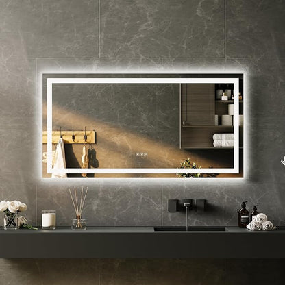 LED Bathroom Mirror 50 x 26 inch, Lighted Bathroom Vanity Mirror with Front Light and Backlit LED, Frameless Wall Mounted Bathroom Mirror with Adjustable Color Temperature