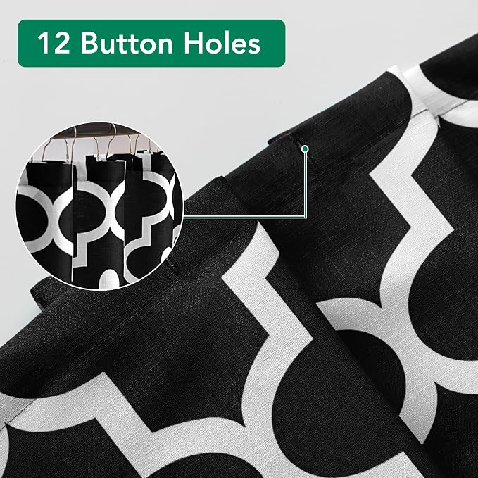 Fabric Modern Shower Curtain-Black and White Shower Curtains for Bathroom | 72"W x 72"L Textured Faux Linen Elegant Classic Moroccan Bath Decor-Hotel Quality Transitional Washable & Breathable Cloth