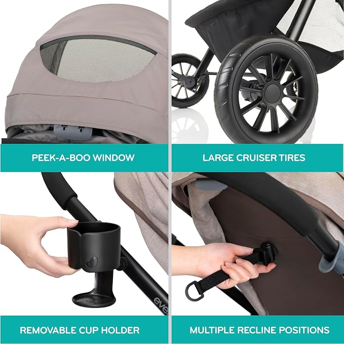 Evenflo Pivot Modular Travel System w/LiteMax Preemie and Infant Car Seat | 6 Modes of Use, Rear-Facing Mode for Infants 3-30 lbs, Stroller use up to 50 lbs (Dusty Rose Pink)