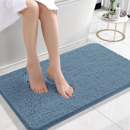 OLANLY Small Bathroom Rugs 24x16, Extra Soft Absorbent Chenille Bath Rugs | Airy Blue, Quick-Drying Rubber Backing, Machine Washable Bath Mat for Bathroom Floor, Tub and Shower, Home Decor Accessories