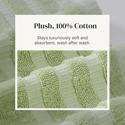 Modern Threads Natural Vine 6-Piece 100% Cotton Towel Set – Yarn Dyed Jacquard – Includes 2 Bath Towels, 2 Hand Towels, 2 Washcloths – Absorbent, Quick Dry, Soft & Durable – Sage Green