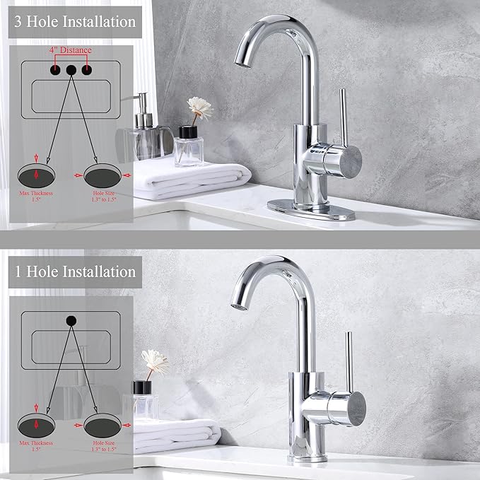 Chrome Bar Sink Faucet, Single Handle Single Hole Prep Sink Faucet, Lead-Free Stainless Steel with cUPC Certified Supply Lines, for Kitchen Bar RV Bathroom JU1100-CP