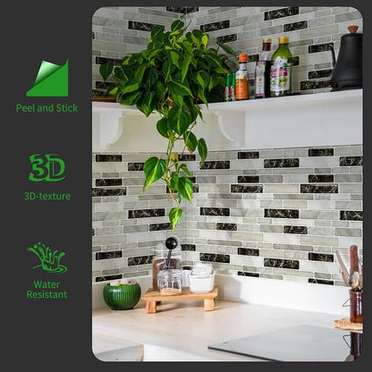 LONGKING Self-Adhesive Kitchen Backsplash, Marble Look Decorative Tiles (10 Tiles) (Light Brown) | Peel and stick backsplash, self-adhesive wall tile, Light Brown, marble, waterproof, kitchen bathroom wall, 10 tiles