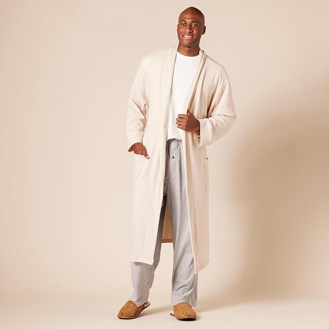 Amazon Essentials Men's Lightweight Cotton Waffle Bath Robe, Mid-Length Loungewear (Available in Big & Tall)