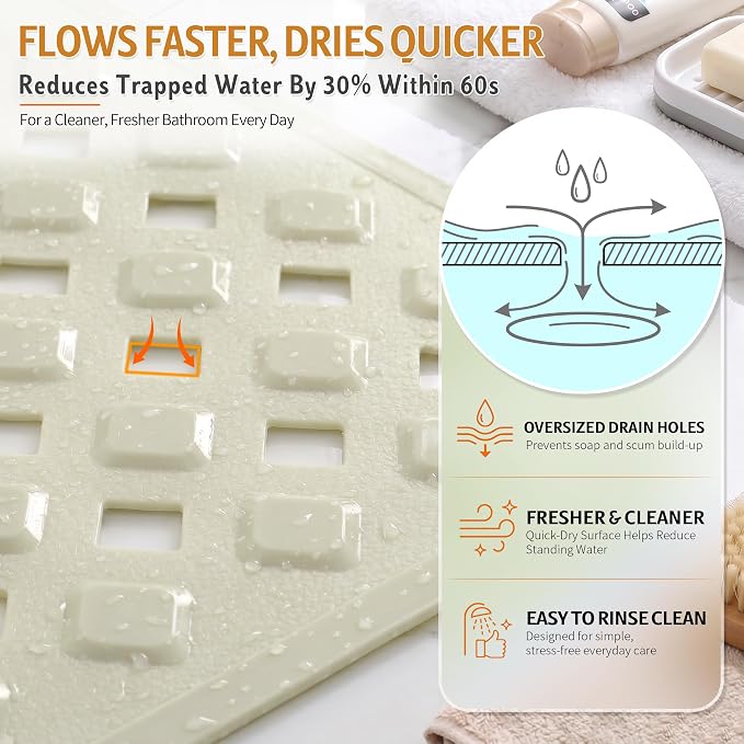 Yimobra Non Slip Bath Mat, Super Strong Suction Cups, 35"X16" Long Tub Mat with Drain Holes, Machine Washable Fast Draining Shower Mats, Bathroom Essentials, Beige