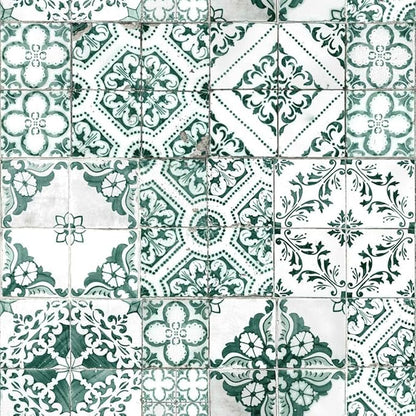 RoomMates RMK11281WP Forest Green Mediterranean Tile Peel and Stick Wallpaper