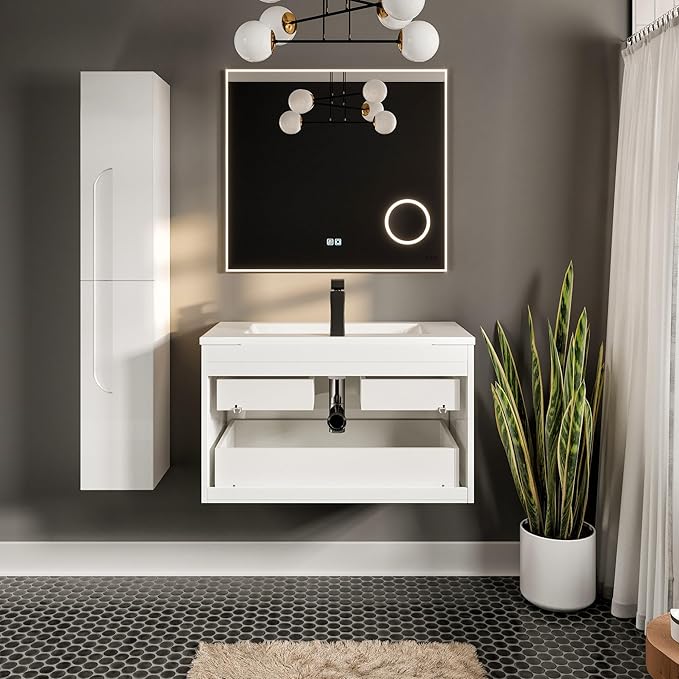 Joy 40 in. White Wall MountSingle Sink Bath Vanity with Porcelain Top and Integrated Sink