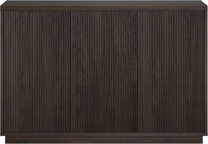 Henn&Hart 48" Fluted Sideboard Buffet Cabinet, Ribbed Wooden Credenza with 3 Doors, Adjustable Shelves, and Cable Management Cut-Outs for Dining Room, Kitchen, Living Room or Entryway, Warm Brown
