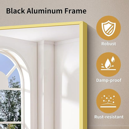YIROMAN Bathroom Mirror 30"x36", Brushed Gold Bathroom Mirror for Over Sink with Aluminum Frame, Rectangular Vanity Mirror with Right Angle, Wall Mirror Hangs Horizontal or Vertical, Shatterproof