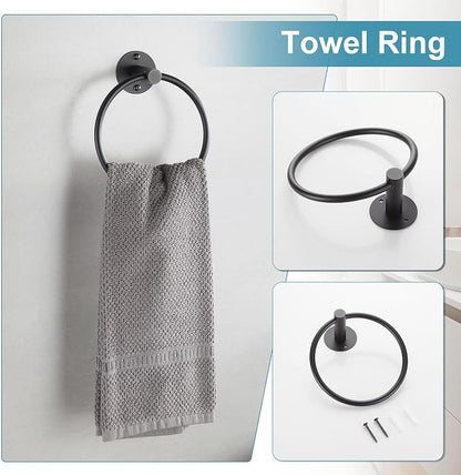 Towel Racks for Bathroom 4 Pieces,Matte Black Stainless Steel Bathroom Accessories Set Wall Mounted Included 24 Inches Towel bar,Towel Holder,Toilet Paper Holder,Robe Hook
