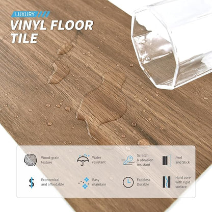 Art3d Wood Texture Peel and Stick Vinyl Floor Planks, 36-Pack, Rosewood | Cover 54 sq.ft, Waterproof, Self-Adhesive, Scratch Resistant, Premium Vinyl, Ideal for Bedroom, Living Room, Kitchen, RV