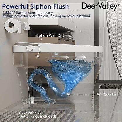DeerValley Smart Toilet, One Piece Tankless Toilet with Built-in Bidet, 1.28GPF Auto Flush, Foot Kick, Warm Water, Heated Seat, Remote Control, 10" Rough-In Options