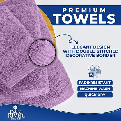 DAN RIVER 8 Piece Luxury Bath Towels for Bathroom, Towel Set, Lavendar | 2 Bath towels, 2 Hand towels, and 4 Wash Cloths, 600 GSM 100% Ring Spun Cotton, Highly Absorbent, Gym, Hotel, guest, and Spa