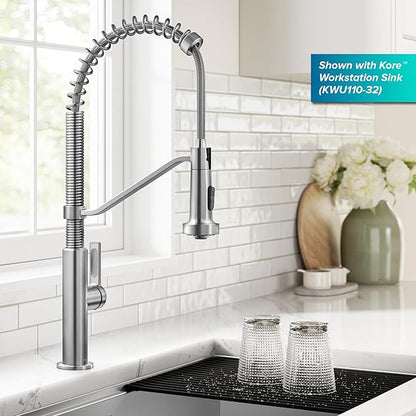 KRAUS Oletto Commercial Style 2-Function Single Handle Pull Down Kitchen Faucet in Spot-Free Stainless Steel, KPF-2643SFS