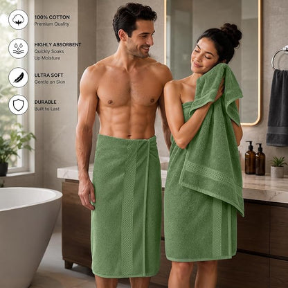 DAN RIVER 600 GSM Cotton Large Bath Towels Set of 4, 27 x 54 Inches, Green | Larger & Lighter Weight Towels for Bathroom - Highly Absorbent & Quick Dry 100% Cotton Bath Towel Set for Home, Spa & Hotel
