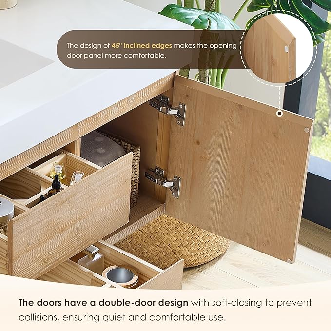 48 Inch Floating Sink Bathroom Vanity Wall Mount Single Vanities Overflow Mordern Large Storge Cabinet with Ceramic Countertop Double Soft Closing Drawers Pre-Assembled