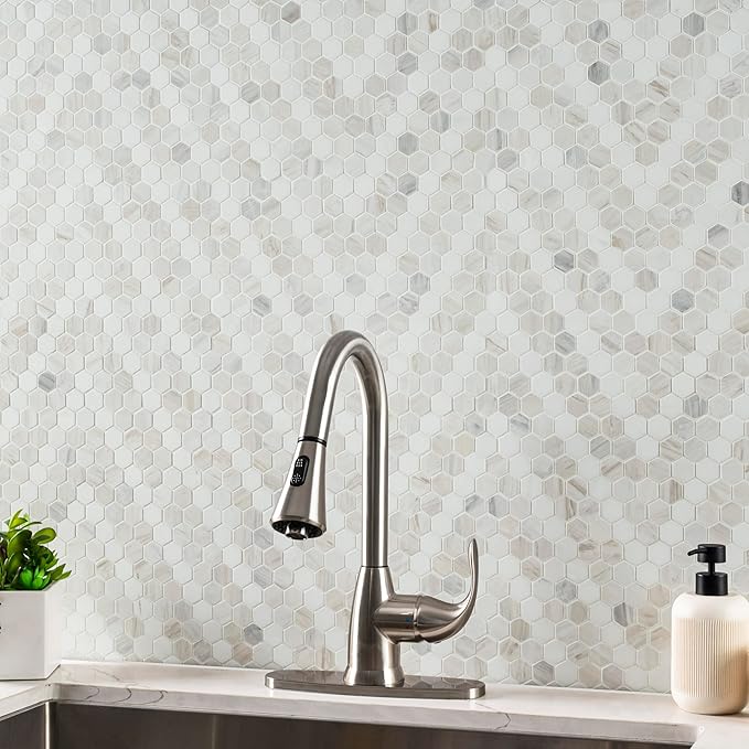 MSI Angora Sazi 11 in. x 14 in. Polished Marble Hexagon Tile for Kitchen Backsplash, Floor Tile, Wall Tile for Bathroom, Shower Wall Tile, Mesh Mounted Mosaic Tile