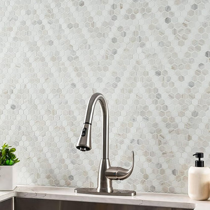 MSI Angora Sazi 11 in. x 14 in. Polished Marble Hexagon Tile for Kitchen Backsplash, Floor Tile, Wall Tile for Bathroom, Shower Wall Tile, Mesh Mounted Mosaic Tile