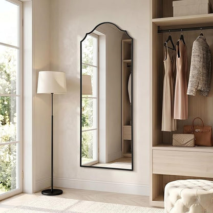 Besdomus Scalloped Full Length Mirror: 21"x56" Black Arched Floor Mirror | Classical Minimalist Wooden Frame Body Long Mirror for Wall/Bedroom/Cloakroom/Entryway/Living Room - Home Decor for Housewife