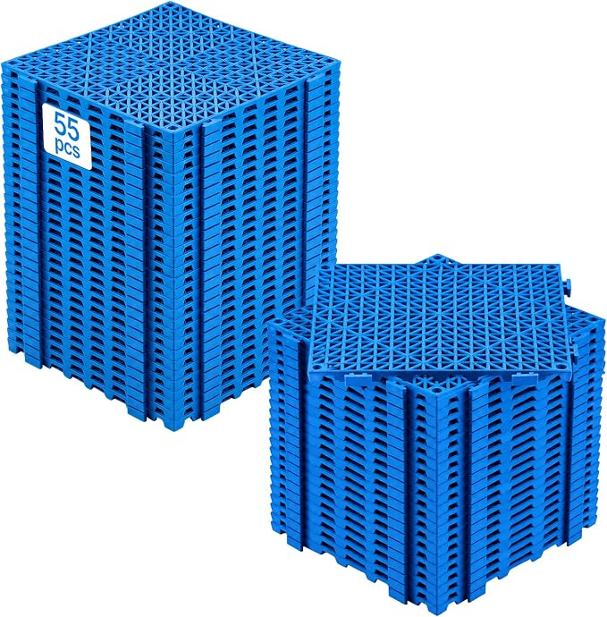 VEVOR Interlocking Tiles, 55Pcs 12 x 12 in, Soft PVC Drainage Tile Mat, Non Slip & Wear-Resistant Splicing Drainage Mat, Floor Tile Drain Holes for Restroom, Bathroom, Kitchen, Pool, Blue