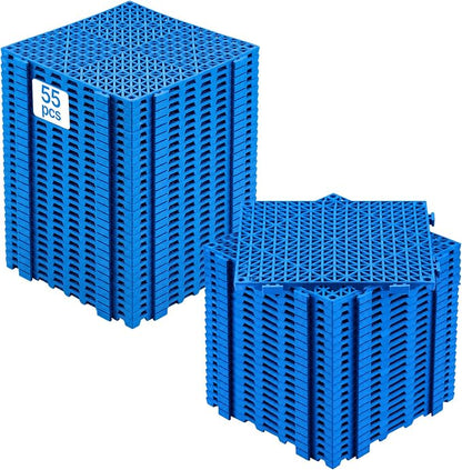 VEVOR Interlocking Tiles, 55Pcs 12 x 12 in, Soft PVC Drainage Tile Mat, Non Slip & Wear-Resistant Splicing Drainage Mat, Floor Tile Drain Holes for Restroom, Bathroom, Kitchen, Pool, Blue