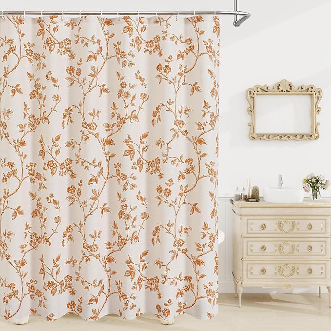 MitoVilla Extra Long Cotton Floral Shower Curtain for Bathroom,72 x 84 | Extra Long BoHo Cottagecore Spring Shower Curtains, Modern Farmhouse Country Plant Leaves Bathroom Décor, 72 x 84