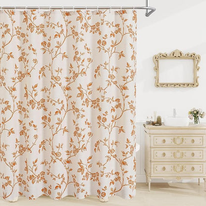 MitoVilla Extra Long Cotton Floral Shower Curtain for Bathroom,72 x 84 | Extra Long BoHo Cottagecore Spring Shower Curtains, Modern Farmhouse Country Plant Leaves Bathroom Décor, 72 x 84