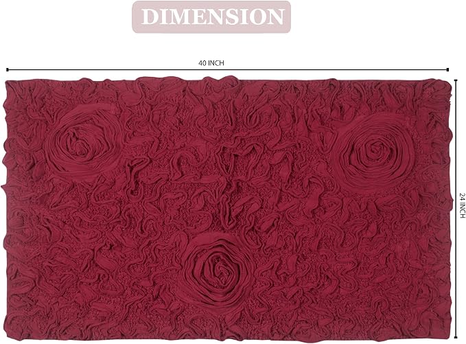 Home Weavers Bell Flower Collection 100% Cotton Tufted Bath Rugs, Extra Soft and Absorbent Bath Rugs, Non-Slip Bath Mats, Machine Washable, Bath Mats for Bathroom Floor and Tub, 24"x40" Rectangle, Red