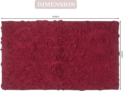 Home Weavers Bell Flower Collection 100% Cotton Tufted Bath Rugs, Extra Soft and Absorbent Bath Rugs, Non-Slip Bath Mats, Machine Washable, Bath Mats for Bathroom Floor and Tub, 24"x40" Rectangle, Red