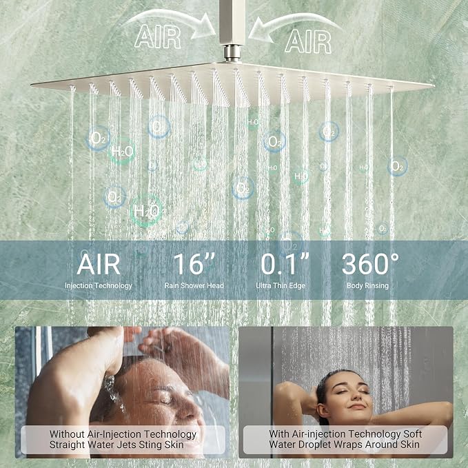 Dasan Thermostatic Dual Shower Head System with 6 Body Jets, 6-Inch Shower & 16” Rainfall Shower, Luxury Brushed Nickel Shower Faucet Set Tandem Rain Shower Head System for Couples/ 2-Person