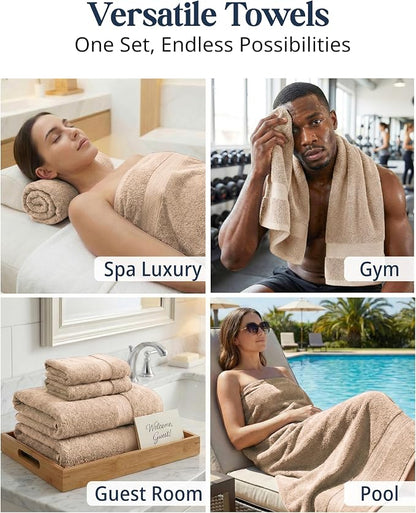 LANE LINEN Towel Set Quick Dry 100% Cotton 24 Piece Soft Absorbent - Beige | Towels And Washcloths - Ring-Spun Durability, Terry Weave Comfort, Soft & Long-Lasting, Easy-Care
