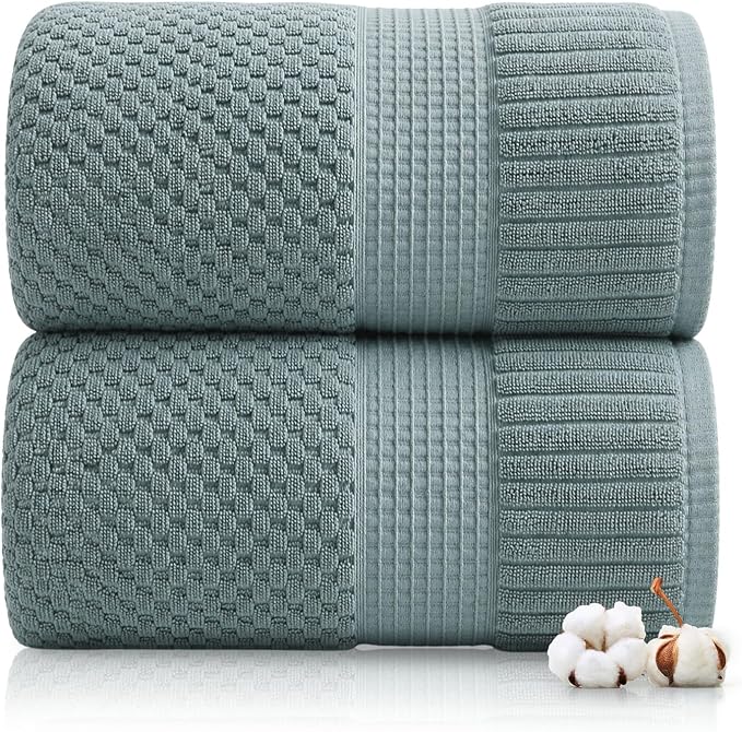 2 Pack Oversized Bath Towels 100% Cotton | Green Towels | Oeko‑TEX Standard 100 | Soft & Absorbent, Quick‑Dry | Trinity Collection - Stormy Sea