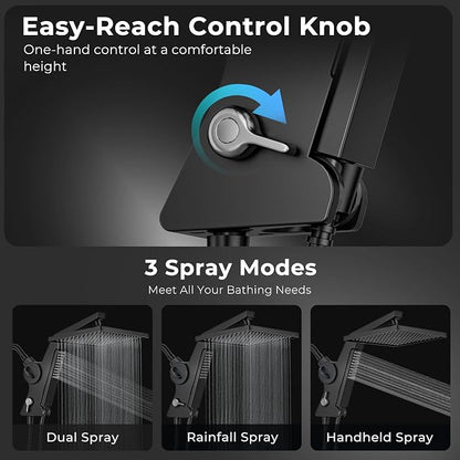 MakeFit Filtered Rain Shower Head with Handheld Combo High Pressure 12'' Rainfall Shower Heads & Hidden Detachable Wand Dual Showerhead Water Softener for Hard Water Easy Filter Replacement