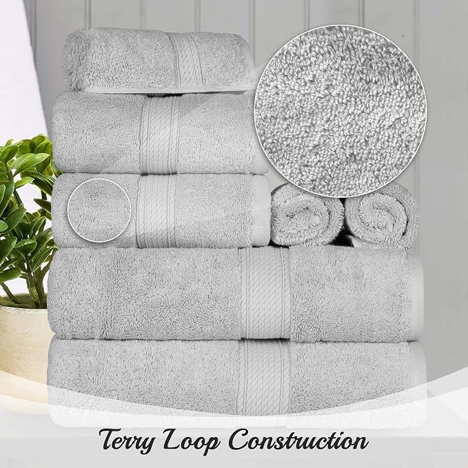 SUPERIOR Egyptian Cotton Plush & Absorbent, Hand Towel Set of 4, Silver | Quick Dry, Soft Luxury Towel Set, Bath Essentials for Bathroom, Guest Bath, Spa, 4 Piece Set, Madeline Towels