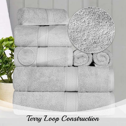 SUPERIOR Egyptian Cotton Plush & Absorbent, Face Towel Set of 6, Silver | Quick Dry, Soft Luxury Towel Set, Bath Essentials for Bathroom, Guest Bath, Spa, 2 Piece Face, Madeline Towels