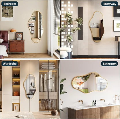 Irregular Full Length Mirror, 23"x47" Full Body Mirror with Metal Frame, Asymmetrical Mirrors for Entryway Bathroom Living Room Bedroom, Horizontal or Vertical Hanging