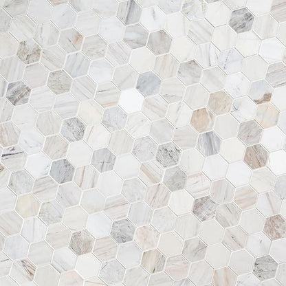 MSI Angora 12 in. x 12 in. Polished Marble Hexagon Tile for Kitchen Backsplash, Floor Tile, Wall Tile for Bathroom, Shower Wall Tile, Mesh Mounted Mosaic Tile