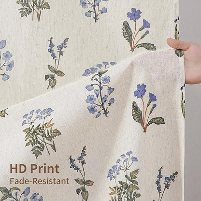 Colorful Star Farmhouse Blue Floral Linen Shower Curtain, 72" W x 78" L | Vintage Boho Shower Curtain for Bathroom, French Country Pattern Waterproof Bathroom Curtains with 12 Clear Hooks