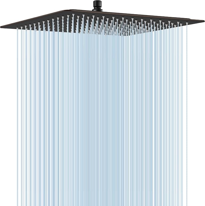 Midanya Square Rain Shower Head,High Pressure,Oil Rubbed Bronze 16 Inch | 360°Swivel,Ceiling or Wall Mount,Waterfall Full Body Coverage,Bathroom Remodel,Stainless Steel Large Rainfall Shower Head