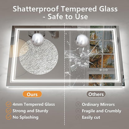 60x28 LED Bathroom Mirror | Dimmable, Backlit and Front Lighted Vanity Mirror, Anti-Fog, Shatterproof, Memory, ETL Listed (Horizontal/Vertical)