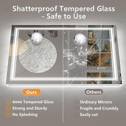 40x36 LED Bathroom Mirror for Wall | Dimmable, Backlit and Front Lighted Vanity Mirror, Anti-Fog, Shatterproof, Memory, ETL Listed (Horizontal/Vertical)