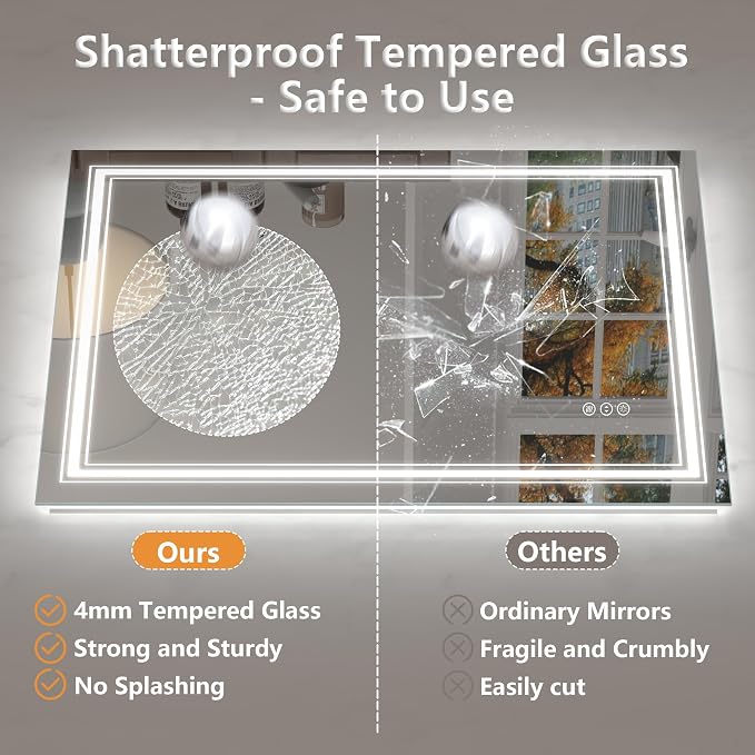 28x36 LED Lighted Mirror for Bathroom Wall | Dimmable, Backlit and Front Lighted Mirror, Anti-Fog, Shatterproof, Memory, ETL Listed (Horizontal/Vertical)