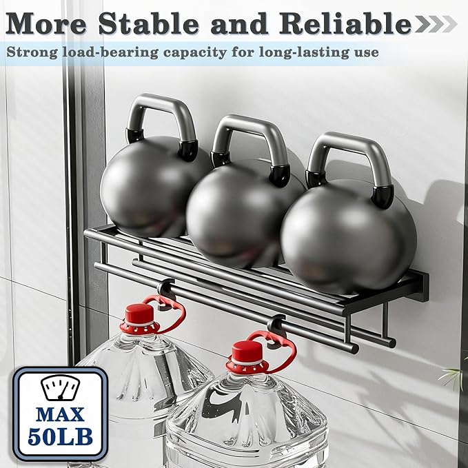 Alise Double Towel Rack for Bathroom Wall Mounted 20 Inch,Matte Black | SUS304 Stainless Steel Towel Rack with Shelf,Bathroom Tower Holder Towel Shelf with Double Towel Bars for Bath Kitchen