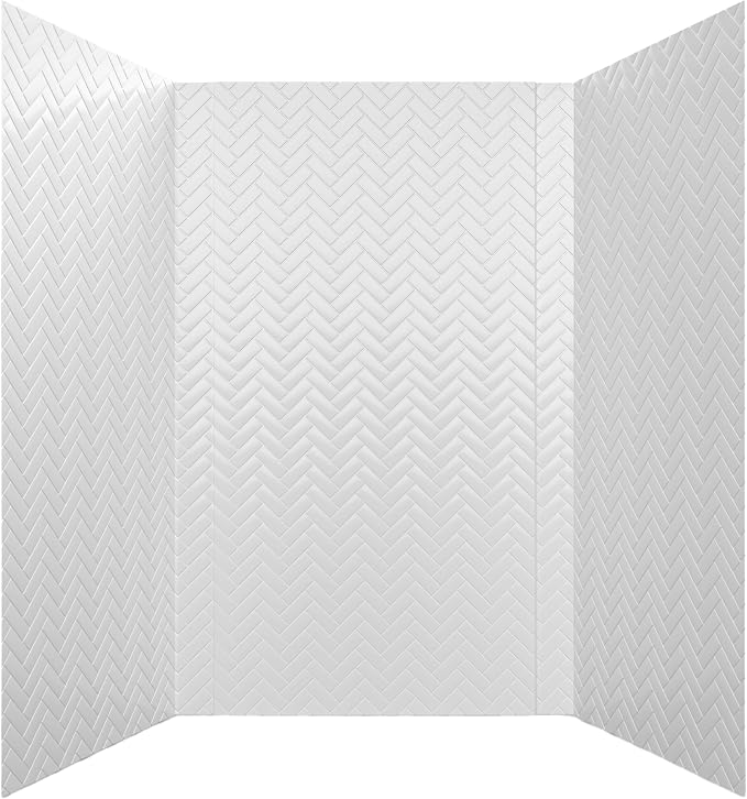 From Plain To Beautiful In Hours 133-HERR-KIT Herringbone Tile Tub and Shower Wall Panels Surround, Gloss White, 96 Square Feet