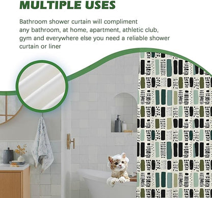 Boho Sage Green Shower Curtain for Bathroom,72x84 Extra Long Bohemian Green Checkered Shower Curtains,Funny Sage Geometric Bathroom Decor Accessories