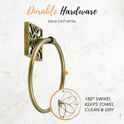 Autumn Alley 5 PC Vintage Brass Bathroom Accessories Set, Wall Mounted – Towel Racks for Bathroom, Bathroom Accessories, Bathroom Hardware Set, Brass Toilet Paper Holder, Towel Ring, Towel Hook