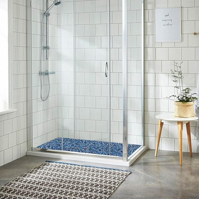 Cobalt Blue Pebble Tiles for Shower Floor Bathroom Floor Wall Mosaic Tile [Set of 5 Sheets]