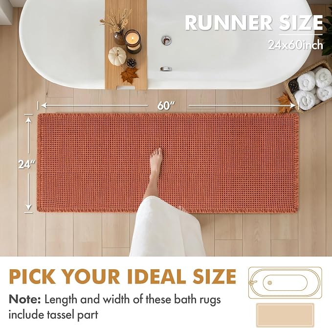 MIULEE Fall Orange Set of 2 Waffle Bathroom Runner Rugs 2'x5'(24"x60") | Non Slip, Super Absorbent, Washable, Ultra Soft, Boho Bath Mats for Bathroom Hallway Bedroom Laundry Room Kitchen