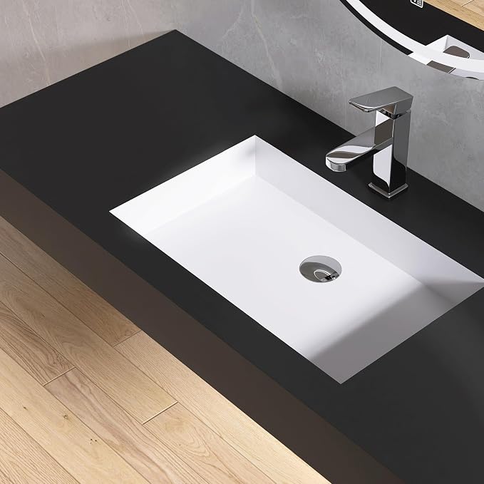 47"X19" Bathroom Sink with Single Faucet Hole, Stone Resin Wall-Mount or Floating Sink, Rectangle Solid Surface Countertop Vessel Sink with Mounting Brackets