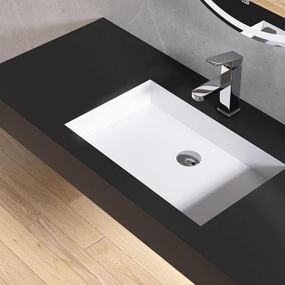 47"X19" Bathroom Sink with Single Faucet Hole, Stone Resin Wall-Mount or Floating Sink, Rectangle Solid Surface Countertop Vessel Sink with Mounting Brackets